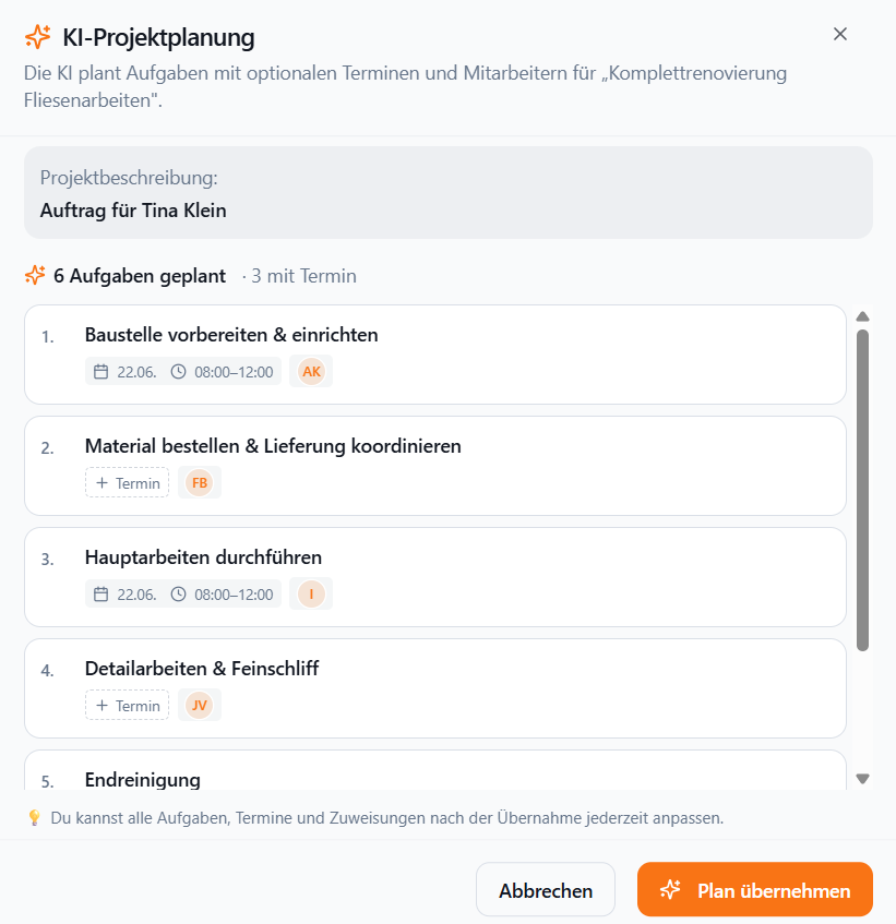 KI-Funktionen – Meisterio Screenshot
