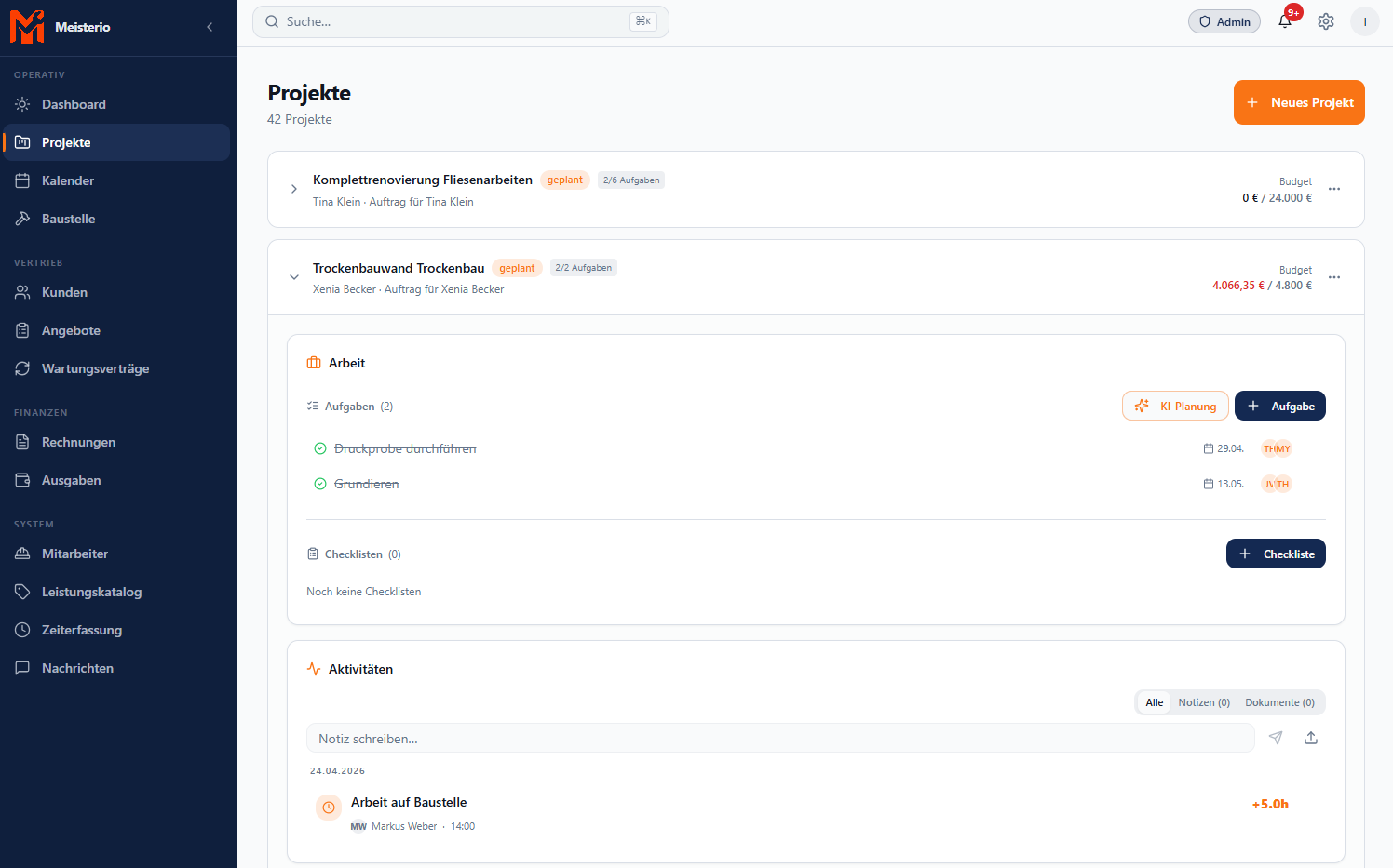 Projektmanagement – Meisterio Screenshot