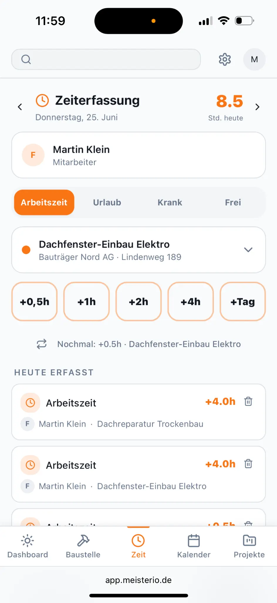 Meisterio Zeiterfassung – Maler Software