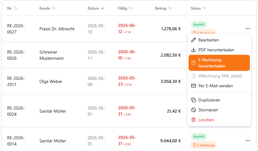 Meisterio Rechnungen – Maler Software