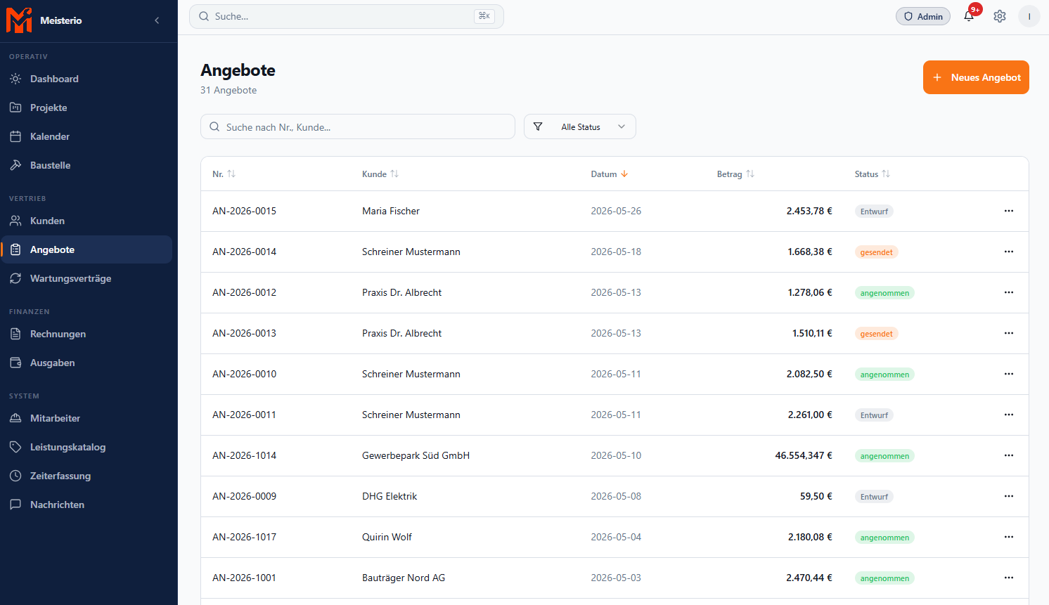 Angebote schreiben – Meisterio Screenshot