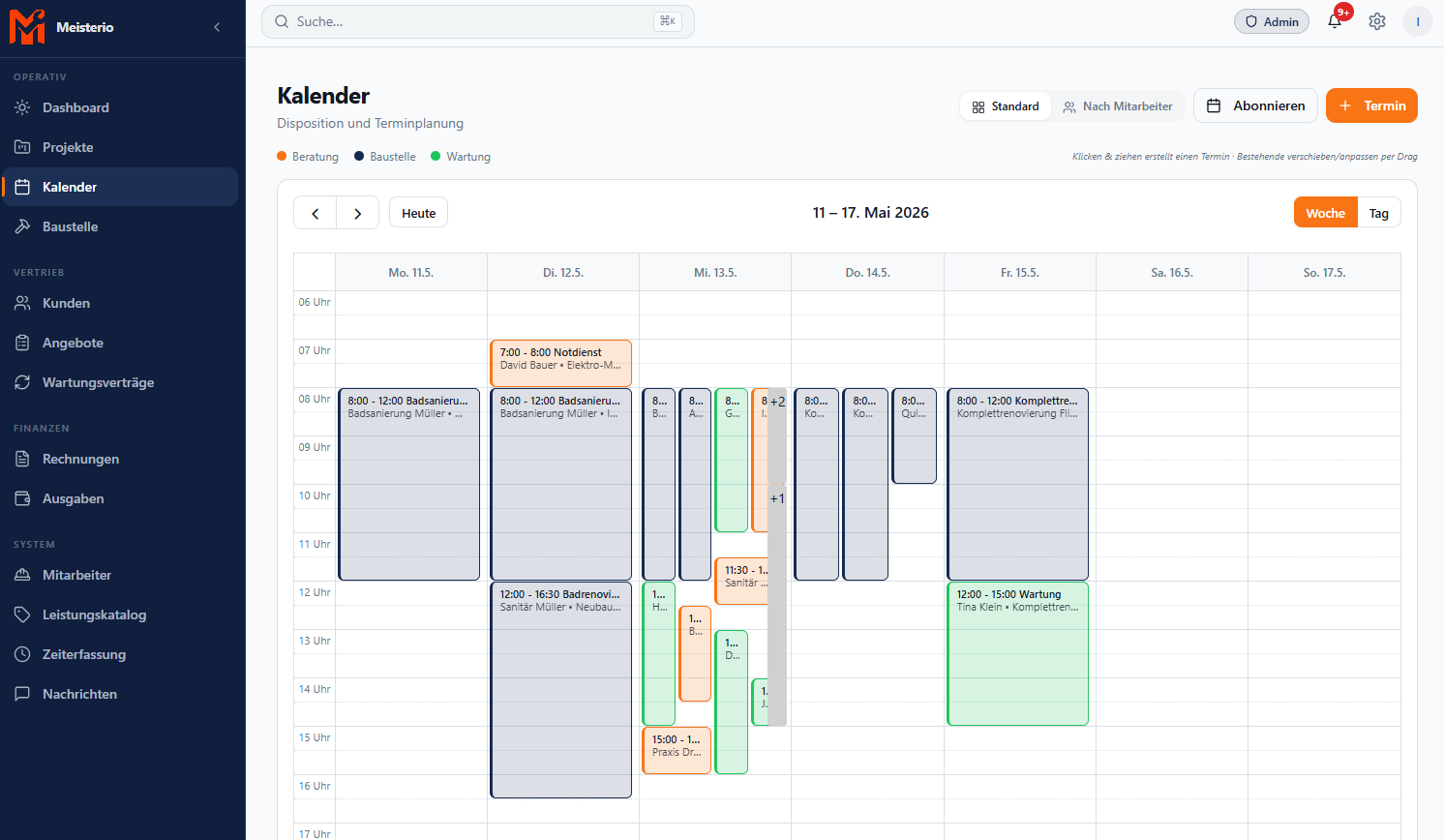 Meisterio Terminplanung Screenshot